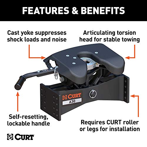 CURT 16590 A30 5th Wheel Hitch Head Only, Legs or Roller Required, 30,000 lbs