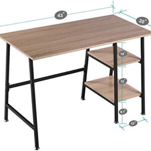 VECELO Computer Desk Study Writing Wooden Table with 2 Tier Storage Shelves on Left or Right for Home Office,Oak