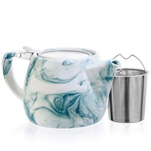 tealyra - marble porcelain teapot turquoise - 22-ounce (2-3 cups) - unique design - extra-fine infuser and stainless steel lid - infuse loose leaf tea or bags - 650ml