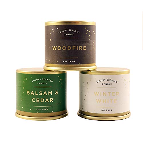 Scents of Winter - Set of 3 Scented Illume Candles - Balsam & Cedar, Woodfire, Winter White - 3 Ounce Jars