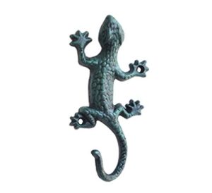 wall mount cast iron gecko shaped hook coat hat clothes hanger/cast iron decorative wall hook - gecko hook hanger holder coat apron hat towel wall hook, wall hanging decoration hook