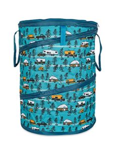 camco life is better at the campsite pop-up utility container | 18 x 24-inch | a compact size for multi-purpose use | sketched rvs and trees pattern (42987)