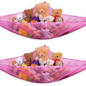 Jumbo Toy Hammock, Pink - Organize Stuffed Animals and Children's Toys with this Mesh Hammock. Great Decor while Neatly Organizing Kid's Toys and Stuffed Animals. Expands to 5.5 feet. (2-Pack)