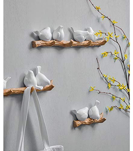 Sweet FanMuLin Resin Decorative Birds On Tree Branch Decor Wall Mounted Coat Rack Art Decor Hanger for Coats/Hats/Keys/Towels/Clothes Storage Hanger (4 Hooks, White)