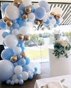 dubedat blue white gold balloon garland arch kit metallic chrome god ballons with macaroon blue white latex balloons for birthday wedding bridal shower party baby shower decoration
