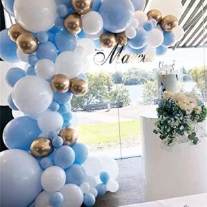 DUBEDAT Blue White Gold Balloon Garland Arch Kit Metallic Chrome God Ballons with Macaroon Blue White Latex Balloons for Birthday Wedding Bridal Shower Party Baby Shower Decoration