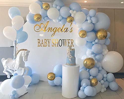 DUBEDAT Blue White Gold Balloon Garland Arch Kit Metallic Chrome God Ballons with Macaroon Blue White Latex Balloons for Birthday Wedding Bridal Shower Party Baby Shower Decoration