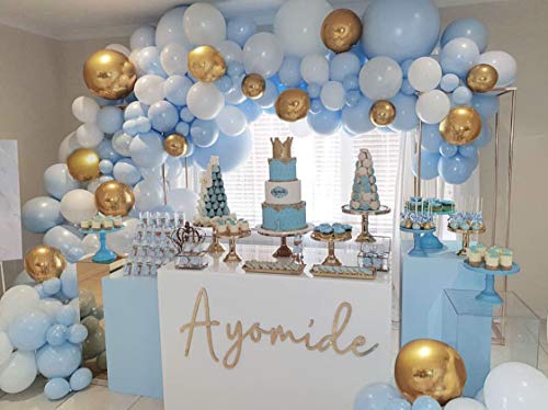 DUBEDAT Blue White Gold Balloon Garland Arch Kit Metallic Chrome God Ballons with Macaroon Blue White Latex Balloons for Birthday Wedding Bridal Shower Party Baby Shower Decoration