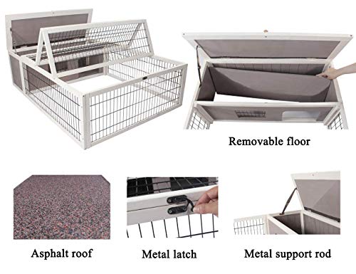 Tortoise House Habitat Wooden Small Animal Hutch Enclosure Indoor/Outdoor (49 * 36 * 14(L*W*H), Grey + White Trim)