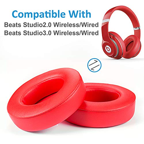 Replacement Ear Pads for Studio2, Ear Cushions Earpads with Memory Foam Compatible with Beats Studio2.0 / Studio3.0 Wireless/Wired(1Pair Red)