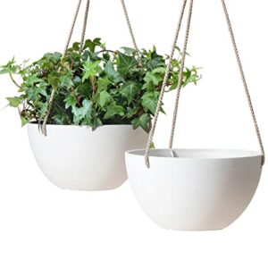 la jolie muse white hanging planter basket - 8 inch indoor outdoor flower pots, plant containers w/ drainage hole, plant pot for hanging plants, pack 2