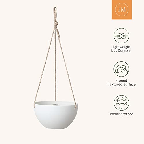 La Jolie Muse White Hanging Planter Basket - 8 Inch Indoor Outdoor Flower Pots, Plant Containers W/ Drainage Hole, Plant Pot for Hanging Plants, Pack 2