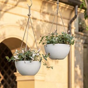 La Jolie Muse White Hanging Planter Basket - 8 Inch Indoor Outdoor Flower Pots, Plant Containers W/ Drainage Hole, Plant Pot for Hanging Plants, Pack 2