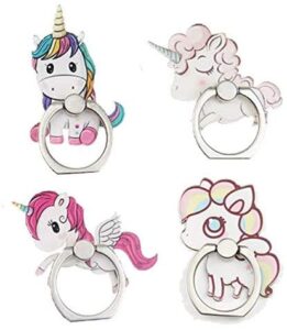 4-pack phone ring holder stand, cute unicorn 360 rotation finger grip stand mount for cellphones and tablets (unicorn ring)