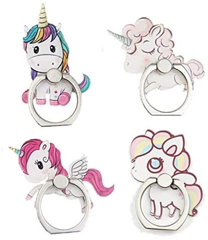 4-Pack Phone Ring Holder Stand, Cute Unicorn 360 Rotation Finger Grip Stand Mount for Cellphones and Tablets (Unicorn Ring)