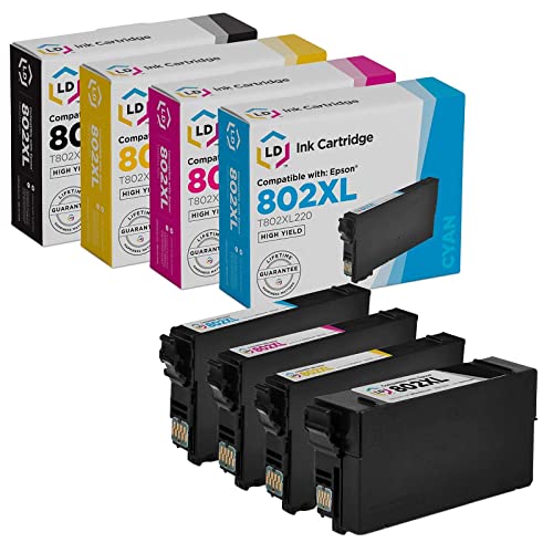 LD Products Remanufactured Ink Cartridge Replacements for Epson 802 802XL (SY Black, XL Cyan, XL Magenta, XL Yellow, 4-Pack) for use in Workforce: WF-4720, WF-4730, WF-4734, WF-4740, WF-4740DWF