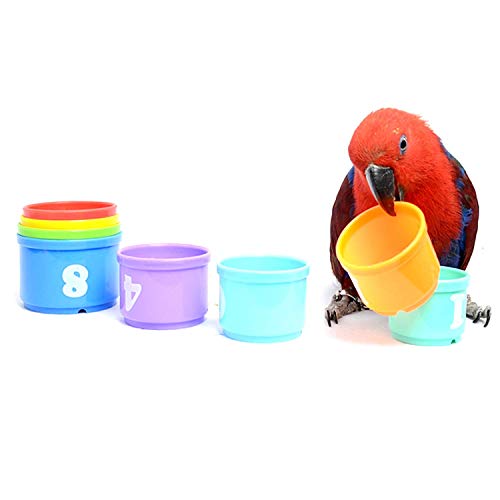 Wontee Bird Educational Stacking Cup Toy Colorful Training Treat Toys for Birds Parrots