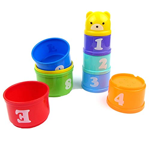 Wontee Bird Educational Stacking Cup Toy Colorful Training Treat Toys for Birds Parrots