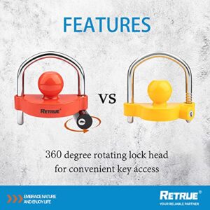 RETRUE Universal Coupler Lock Trailer Locks Ball Hitch Trailer Hitch Lock Adjustable Security Heavy-Duty Steel fits 1-7/8 Inch, 2 Inch, 2-5/16 Inch Couplers, red,with 360° Rotating Lock Head