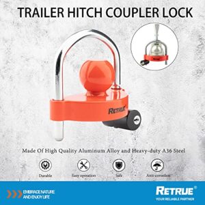 RETRUE Universal Coupler Lock Trailer Locks Ball Hitch Trailer Hitch Lock Adjustable Security Heavy-Duty Steel fits 1-7/8 Inch, 2 Inch, 2-5/16 Inch Couplers, red,with 360° Rotating Lock Head