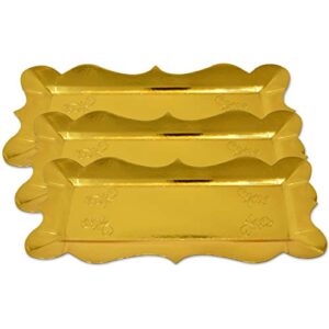 10 Gold Rectangle Trays for Dessert Table Serving Parties 14" x 7.5" Heavy Duty Disposable Paper Cardboard in Elegant Shape for Platters, Cupcake, Birthday Parties, Dessert, Weddings Food Safe