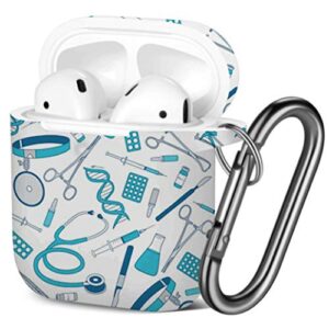 [ compatible with airpods 2 and 1 ] shockproof soft tpu gel case cover with keychain carabiner for apple airpods (big collection medical tools)