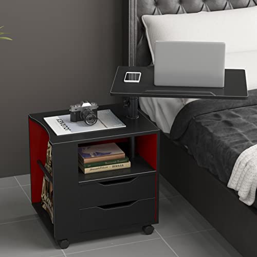 sogesfurniture Height Adjustable Nightstand Movable Bedroom Side Table Overbed Bedside Table Stackable End Table Cabinet for Storage,Black BHUS-CT1-BK-N