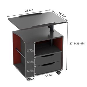 sogesfurniture Height Adjustable Nightstand Movable Bedroom Side Table Overbed Bedside Table Stackable End Table Cabinet for Storage,Black BHUS-CT1-BK-N