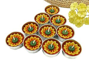 nava chiangmai flower tealight candles scented tea lights aromatherapy relax candles for birthday party supplies and wedding favor baby shower decorations pack of 10 pcs. (sunflower)