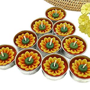 NAVA CHIANGMAI Flower Tealight Candles Scented Tea Lights Aromatherapy Relax Candles for Birthday Party Supplies and Wedding Favor Baby Shower Decorations Pack of 10 Pcs. (Sunflower)