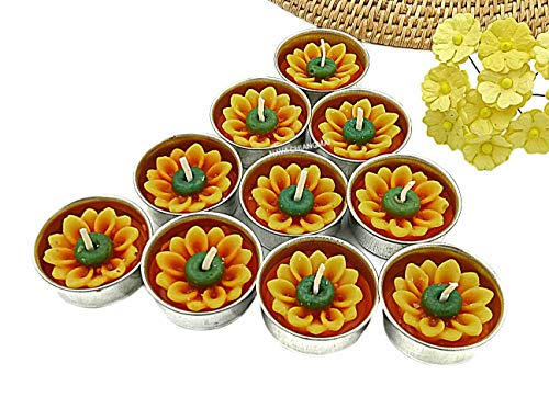 NAVA CHIANGMAI Flower Tealight Candles Scented Tea Lights Aromatherapy Relax Candles for Birthday Party Supplies and Wedding Favor Baby Shower Decorations Pack of 10 Pcs. (Sunflower)