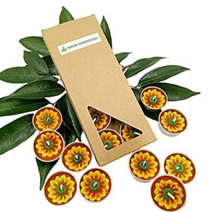 NAVA CHIANGMAI Flower Tealight Candles Scented Tea Lights Aromatherapy Relax Candles for Birthday Party Supplies and Wedding Favor Baby Shower Decorations Pack of 10 Pcs. (Sunflower)