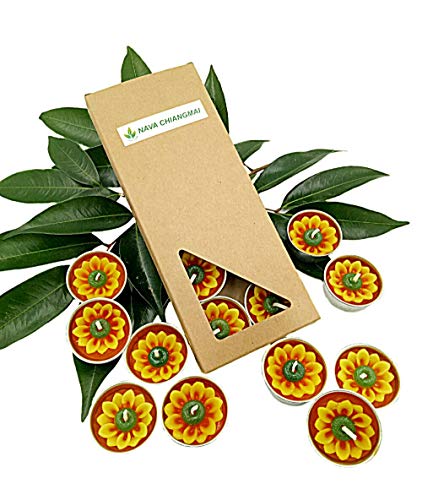 NAVA CHIANGMAI Flower Tealight Candles Scented Tea Lights Aromatherapy Relax Candles for Birthday Party Supplies and Wedding Favor Baby Shower Decorations Pack of 10 Pcs. (Sunflower)