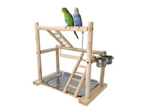 minorpet pet bird playpen, wood parrot playstand bird playground perch gym ladder with toys exercise play, 2 feeder cups, easy assemble