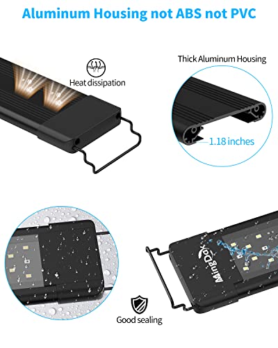 MingDak LED Aquarium Fish Tank Light Fixture,Full Spectrum Lighting for Freshwater Planted Aquariums,Slim & Thin Aluminum Housing,Extendable Brackets Fit 12" to 18" Fish Tank Model MDGLSD01B-12S