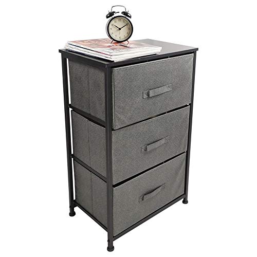 KKTONER Nightstand Dresser Storage Tower Organizer with 3 Drawer Vertical Dresser Foldable Pull Fabric Bins for Bedroom Entryway (Gray)