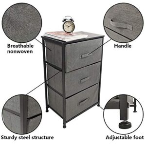 KKTONER Nightstand Dresser Storage Tower Organizer with 3 Drawer Vertical Dresser Foldable Pull Fabric Bins for Bedroom Entryway (Gray)