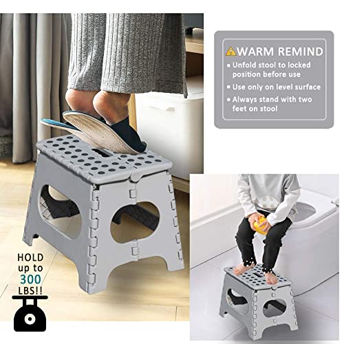 Non-Slip Folding Step Stool, Sturdy Safe Enough - Holds up to 300 Lb - 11 inch Footstool for Adults or Kids, Folding Ladder Storage/Opens Easy, for Kitchen,Toilet,Camping (Light Tan, 11'')