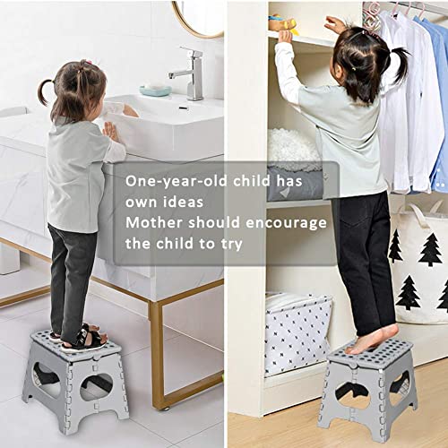 Non-Slip Folding Step Stool, Sturdy Safe Enough - Holds up to 300 Lb - 11 inch Footstool for Adults or Kids, Folding Ladder Storage/Opens Easy, for Kitchen,Toilet,Camping (Light Tan, 11'')