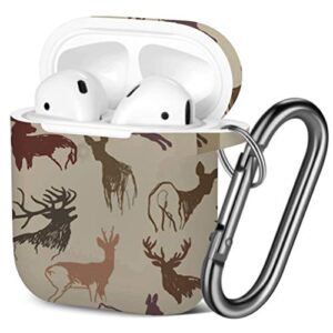 [ compatible with airpods 2 and 1 ] shockproof soft tpu gel case cover with keychain carabiner for apple airpods (deer doe autumn)