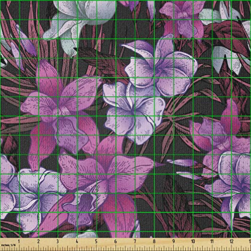 Lunarable Vintage Fabric by The Yard, Floral Tropical Pattern with Frangipani Flowers and Hibiscus Blossoms Sketch Design, Stretch Knit Fabric for Clothing Sewing and Arts Crafts, 1 Yard, Lilac