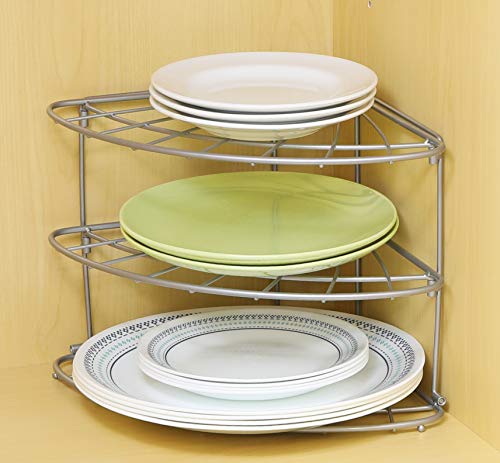 Simple Houseware 3-Tier Counter Corner Shelf Organizer, Silver