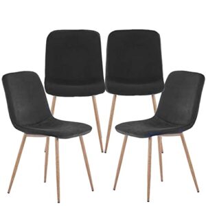 beaugreen velvet dining chairs set of 4 modern kitchen & dining room chairs with metal legs upholstered dining accent chairs for home(black)