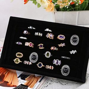 Tinsow Black Stackable 7 Slots Jewelry Rings Earrings Tray Velvet Showcase Display Organizer (Black)