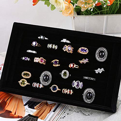 Tinsow Black Stackable 7 Slots Jewelry Rings Earrings Tray Velvet Showcase Display Organizer (Black)