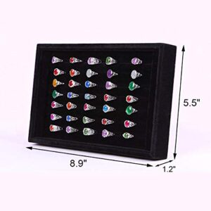 Tinsow Black Stackable 7 Slots Jewelry Rings Earrings Tray Velvet Showcase Display Organizer (Black)