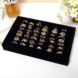 Tinsow Black Stackable 7 Slots Jewelry Rings Earrings Tray Velvet Showcase Display Organizer (Black)