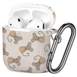art-strap protective case, compatible with airpods 2 and 1 - shockproof soft tpu gel case cover with keychain carabiner replacement for apple airpods (chinese zodiac rat cartoon)