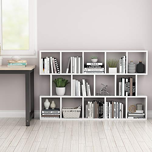 Tribesigns Modern Bookcase, 5-Shelf Storage Organizer Bookshelf with 14-Cube Display Book Shelf for Home Office, Living Room and Bedroom (White)