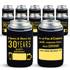 yangmics direct 30th birthday can cooler sleeves pack of 12- dirty 30 birthday party supplies - black and gold thirtieth birthday cup coolers
